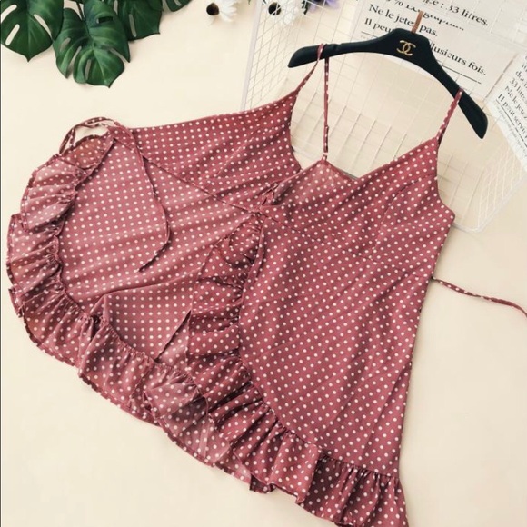 Dress polka dot blush lavender ruffle vneck dress - Picture 3 of 4